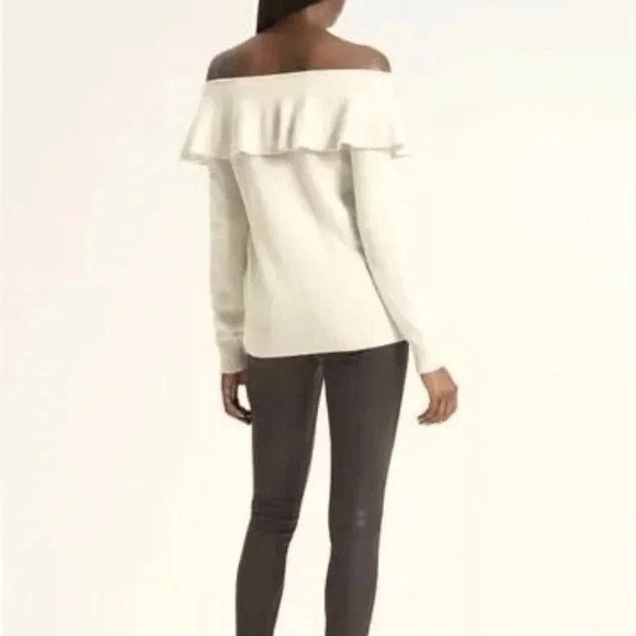Banana Republic Sweater Ruffle Off The Shoulder Cream Gray Wool Cashmere Size XL - Picture 3 of 9